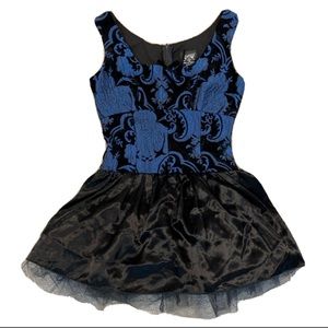 Shrine of Hollywood vintage blue black flared dress L 28” waist gothic